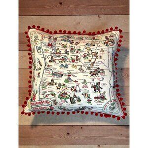 Vintage Mid-Century Modern Embroidered Map Washington, Oregon Throw Pillow With